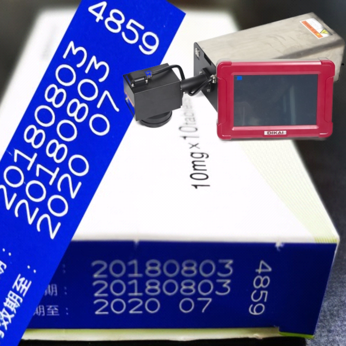 Láser_Lote_medicina Loteador Láser marcaje permanente marcaje en caja de medicina codificador láser